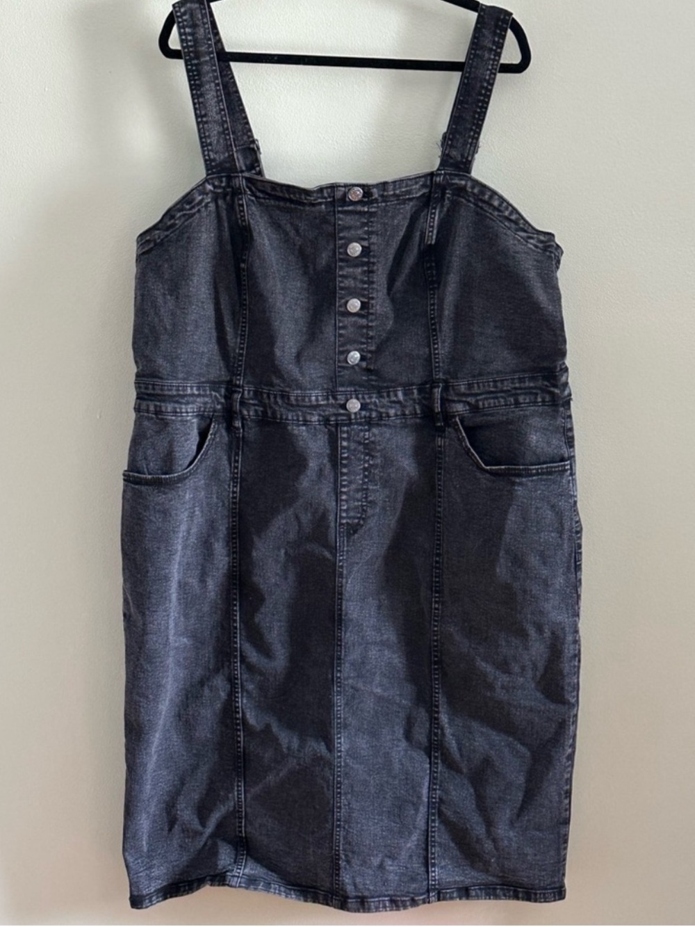 Ava & Viv Plus Black Denim Square Neck Button Front Dress NWOT